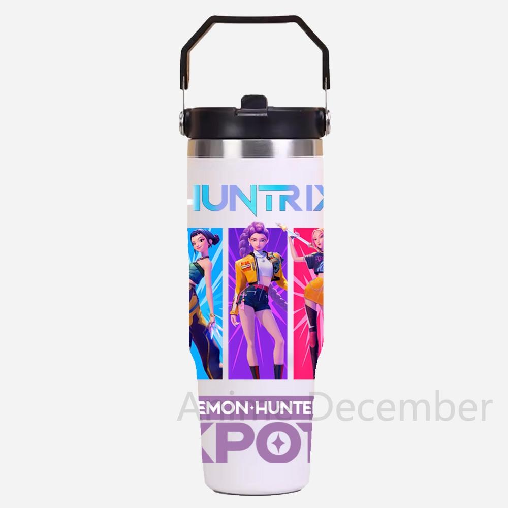 30 унций Аниме K-pop Автомобильная чашка для воды из нержавеющей стали K-pop Истребители демонов Игрушка Девичья группа Руми Зои Мира Фигурки с мультяшным принтом Подарок