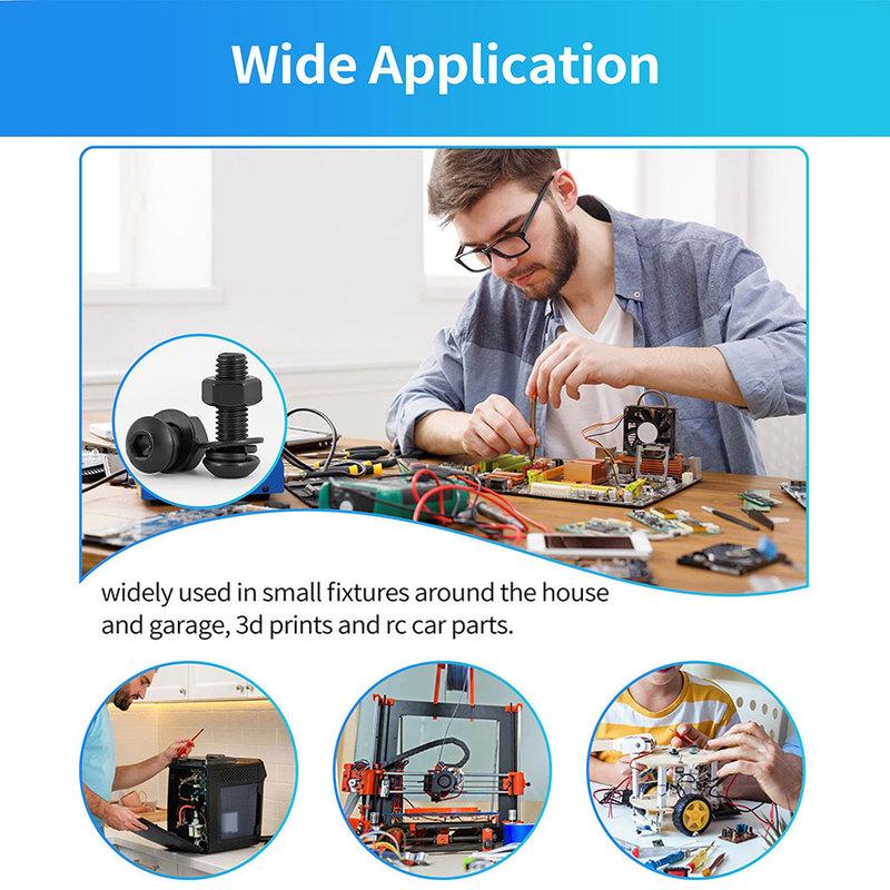 1800PCS Metric Screw & Bolt Kit: M2 M3 M4 M5 Hex Socket Button Head Screws, Lock & Flat Washers, Nuts, 10.9 Alloy Steel, Black