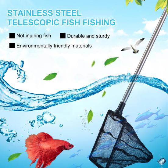 Fishing Net Stainless Steel Retractable Handle Fish Net Durable Fish Shrimp Catching Net for Home Outdoor