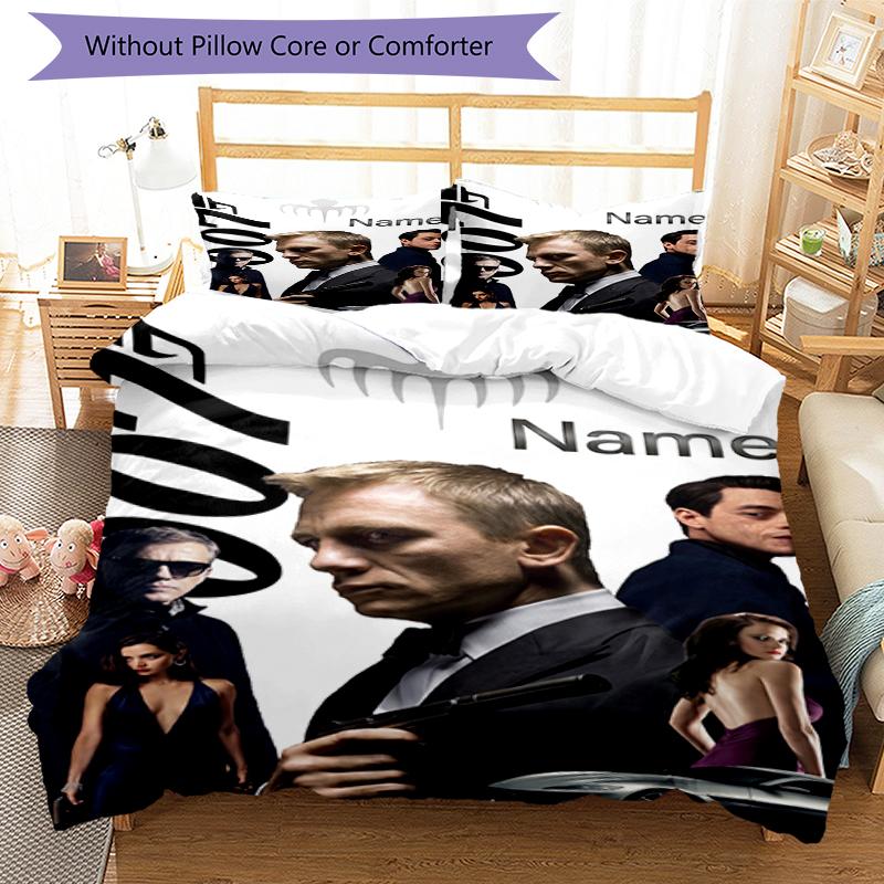3Pcs Custom Name James Bond Bedding Set Duvet Cover Closure Includes 1Duvet Cover 2Pillowcases Soft And Comfortable For All Seasons