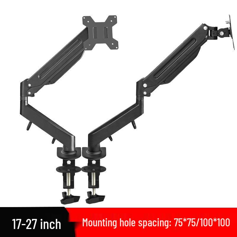 No-Drill Dual Screen Desktop Monitor Stand with Pneumatic Retractable Arm