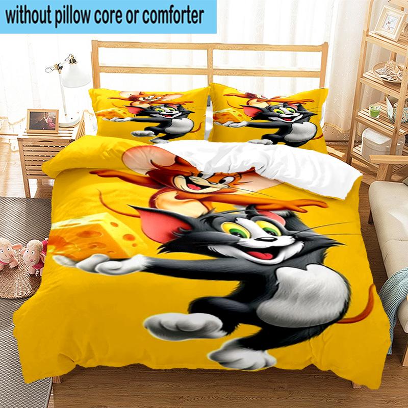 3PCS Cat and Mouse 3pcs Bedding,Including 3PCS Duvet Cover And 2pcs Pillowcases Perfect for Christmas,Ideal for Bedroom, Dormitory