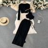 Three-Piece Suit Women's Autumn Halter Neck Small Suspenders Long-Sleeved Cardigan Shirt High Waist Slit Long Skirt