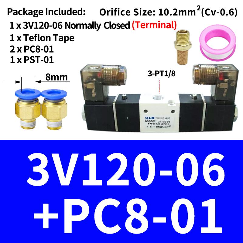 1PCS 3V120-06 3V120-M5 Pneumatic Air Solenoid Valve 3/2 Way AC220V DC24V DC12V AC110V AC24V Normally Closed Valves