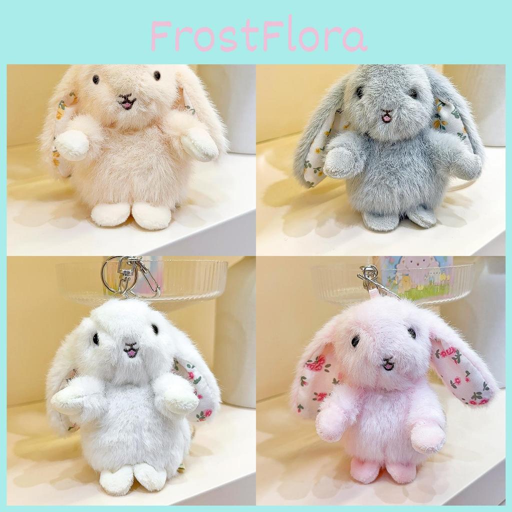 Ear Rustic Hanging Rabbit Plush Pendant With Broken Flowers Inside Ears Gift For