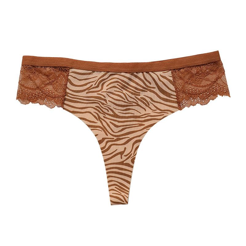 Women'S Sexual Sensual Fun Leopard Print T-Line Pants Tempt Ice Silk Low Rise Fitness Panties