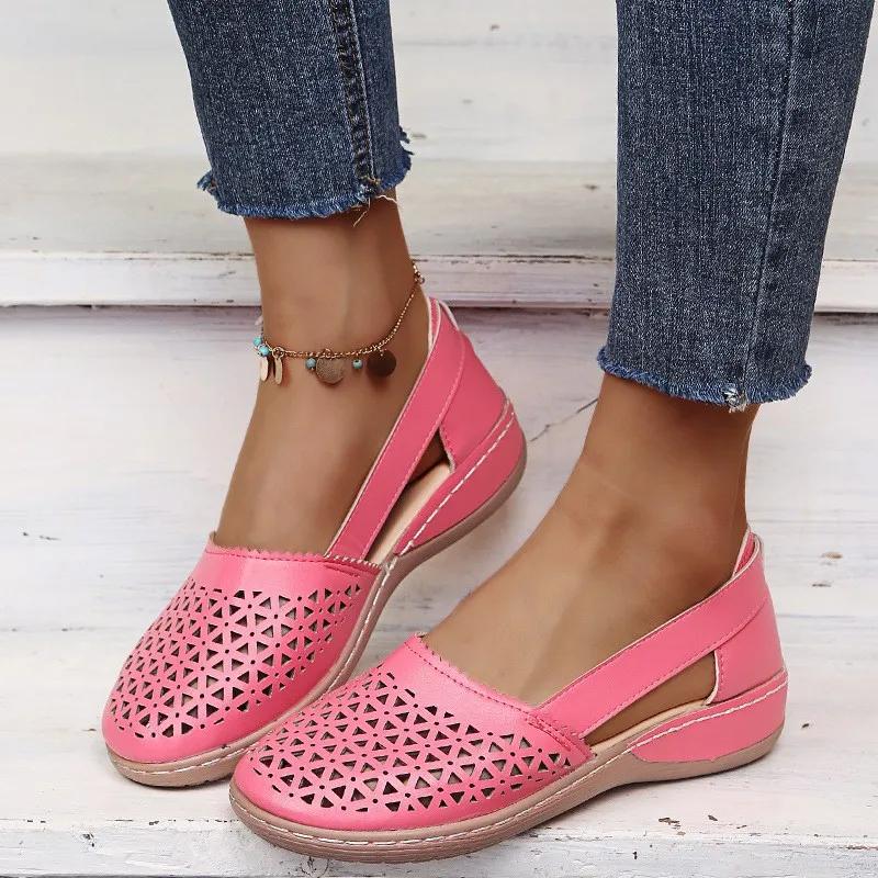 Women's Summer Flat Round Toe Sandals  New Retro Button Sandals Comfy Mary Jane Comfortable Shoes for Women Plus Size 43