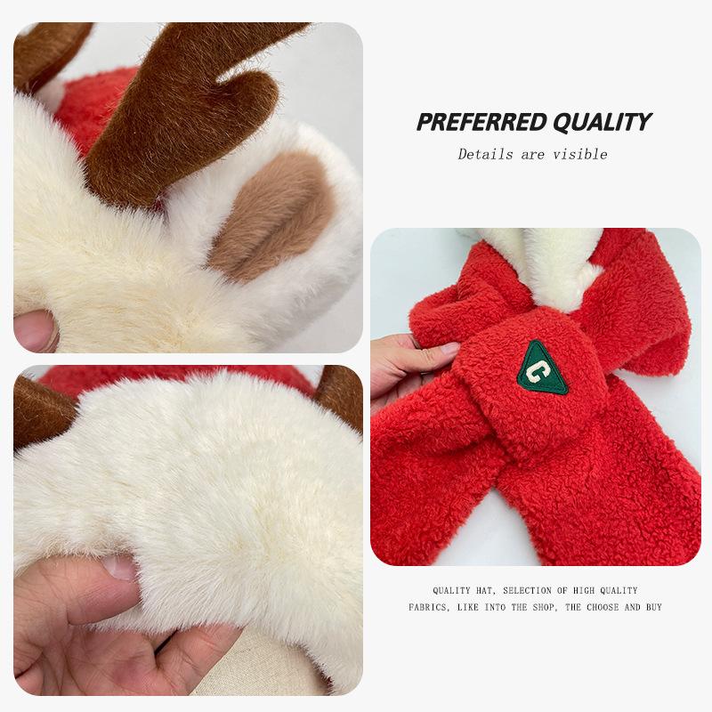 Christmas Deer Hat Red Atmosphere Antlers Plush Hat Scarf Gloves Integrated Cold Protection Ear Protection