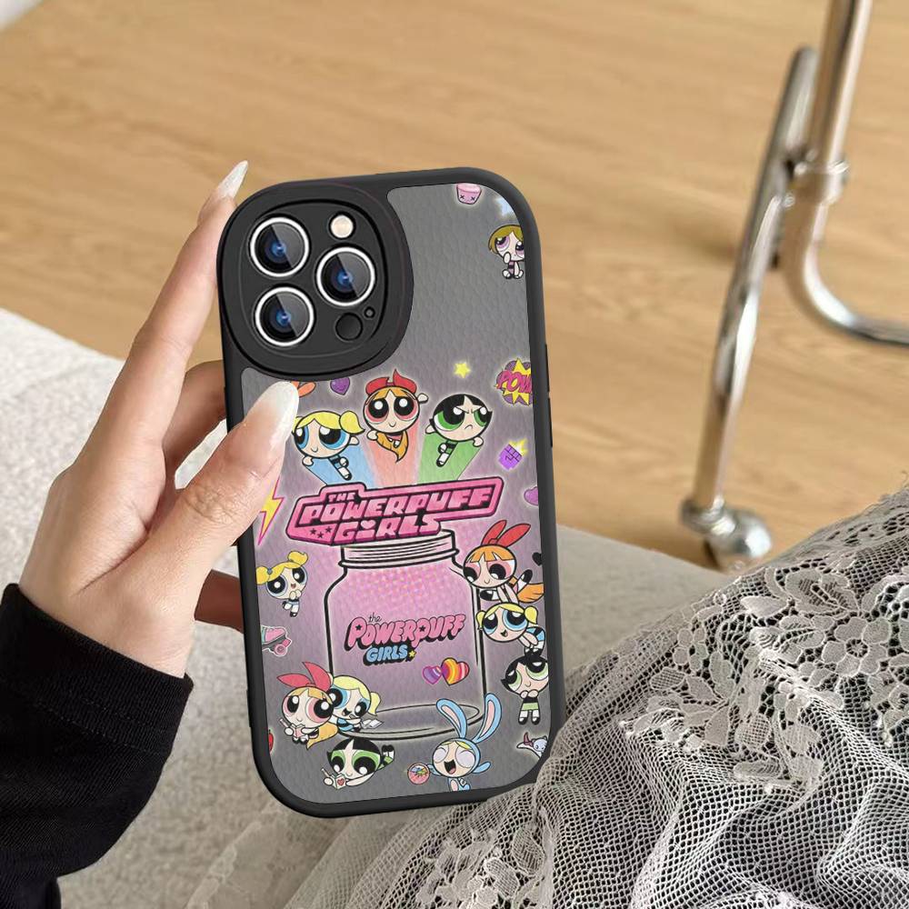 P-Powerpuff-GirlS For IPhone 16 15 14 16E 13 12 11 Pro Max Plus Phone Leather Case