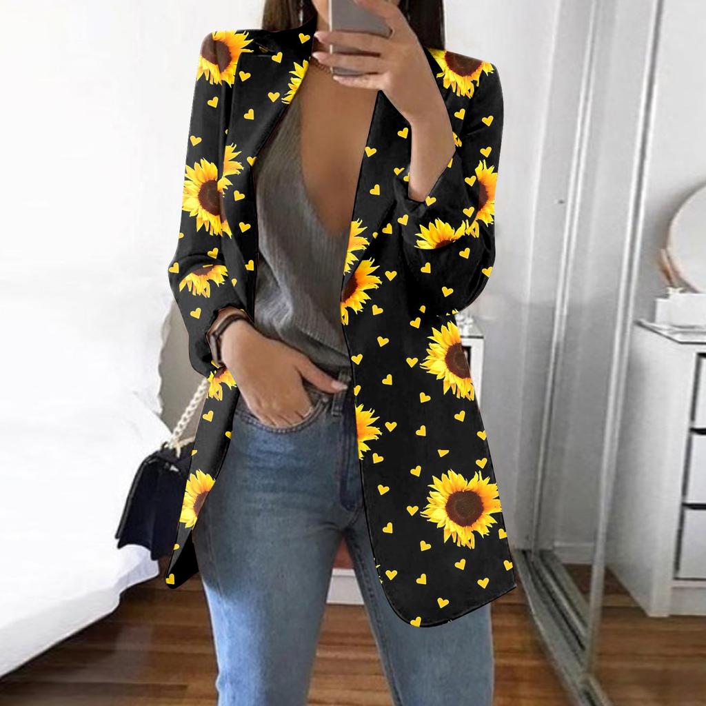 Women's Casual Fashion Print Lapel Long Sleeve Slim Fit Small Button Jacket