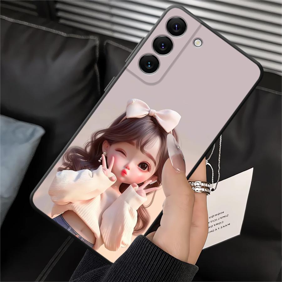 Чехол для Samsung Galaxy A20 A13 A06 A40 A16 A05 A10 A12 A30 A15 A17 A70 A50 A04 Черный Мягкий Чехол для Телефона Мультяшный Рисунок Девочки