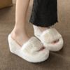 Autumn Winter Wedge Fluffy Slippers Woman 2024 New Home Fur Slippers for Women Chunky Platform Slides Cozy Fuzzy Indoor Shoes