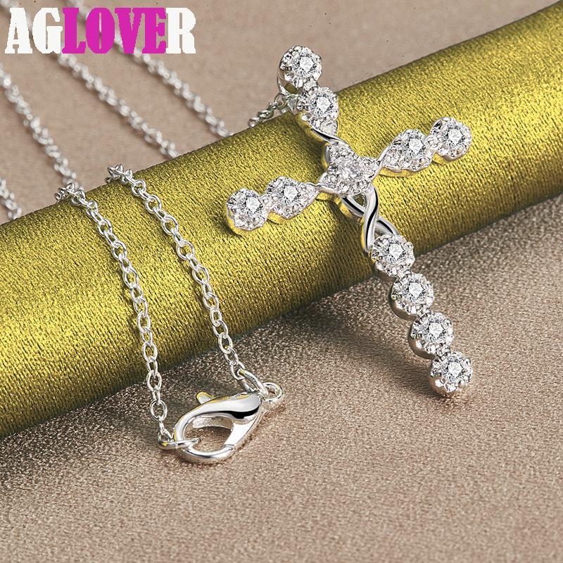 Ювелирные изделия из стерлингового серебра 925 пробы с белым цирконом AAA и крестом