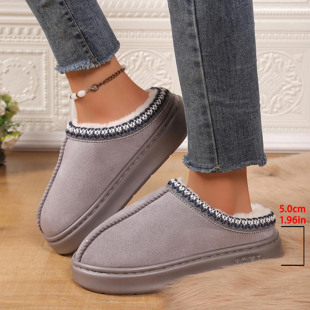 Furry Slippers Women Fall And Winter Indoor Home Warm Padded Monthly Shoes Thick Bottom Couple Cotton Slippers