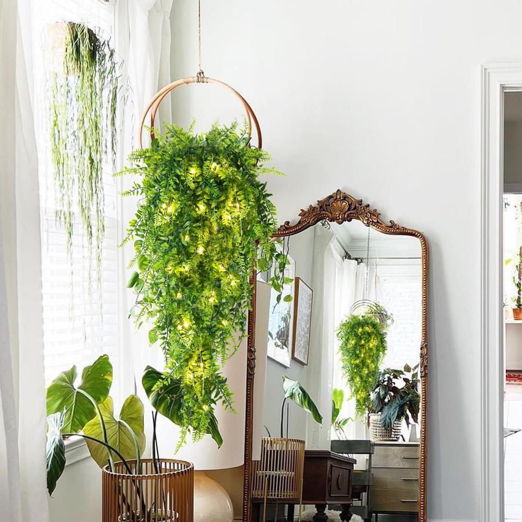 1Pcs Green LED Artificial Vine Leaf Fake Plant for Home Room Decor Garden Wedding Decoration Wall Outdoor Doors Windows Ornament