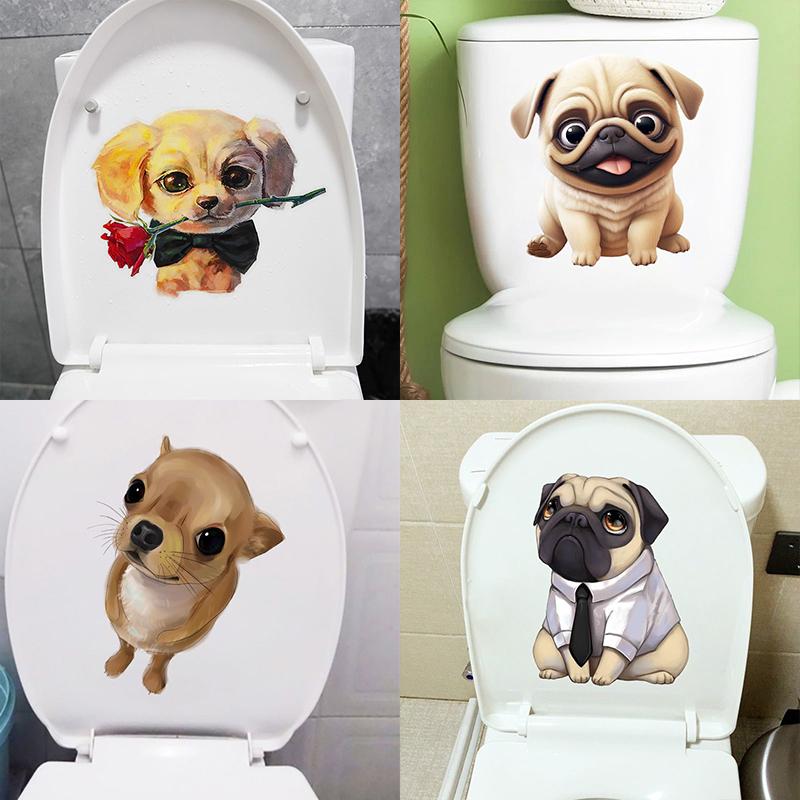 Милые наклейки на сиденье унитаза с изображением собак, самоклеящиеся наклейки с животными, украшение для туалета, водонепроницаемая наклейка