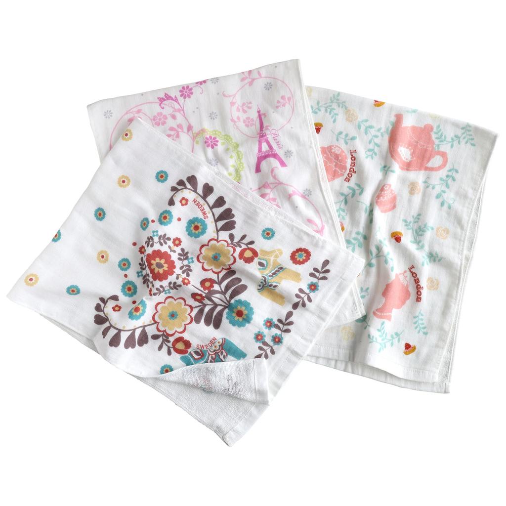 Hiorie Полотенца для лица, Марлевые полотенца, Набор из 3 штук, Милый дорожный узор, Сделано в Японии, Тонкие, Быстросохнущие, Дорожная серия Набор из 3 штук