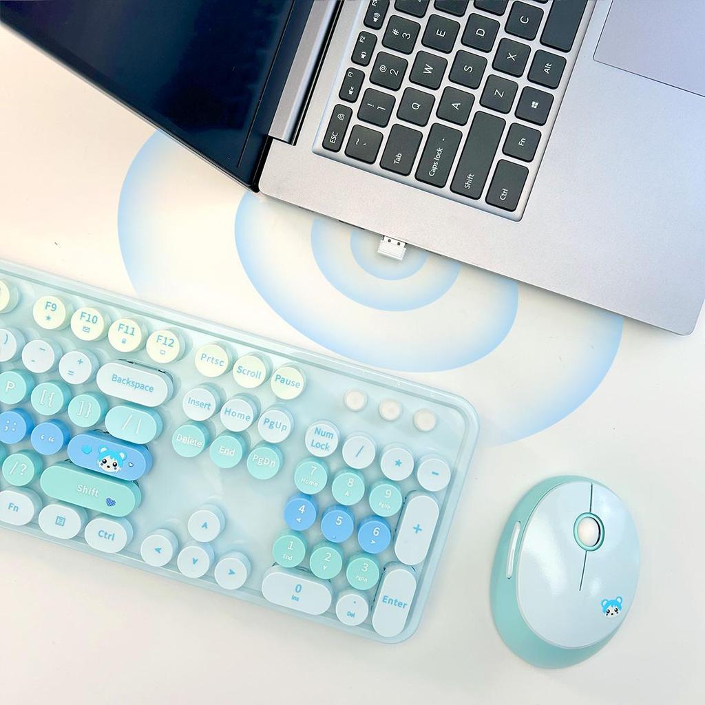 Mofii Беспроводная клавиатура и мышь в комплекте, 2,4 ГГц ретро полноразмерная клавиатура с цифровой панелью и симпатичная беспроводная мышь для компьютера ПК