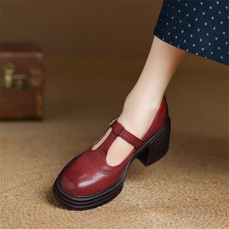 Модные новые весенне-летние туфли Мэри Джейн из натуральной кожи для женщин, модные массивные каблуки, круглый носок, женские туфли-лодочки, туфли на платформе для женщин