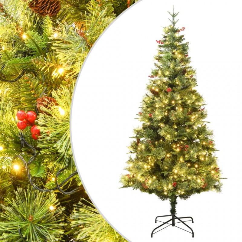 Day and Night - Day and Night Christmas Tree with Lights and Pine Cones PVC PE Green 225 Cm