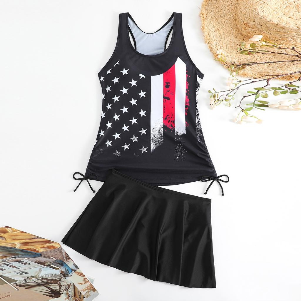 Женский раздельный модный сексуальный купальник с юбкой с принтом и подкладкой для груди без стальной поддержки