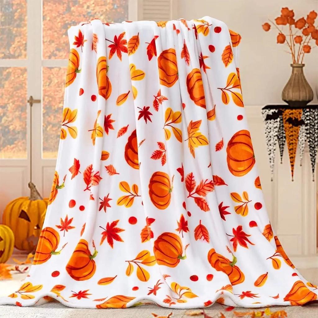 Halloween Pumpkin Maple Leaf Printed Flannel Blanket