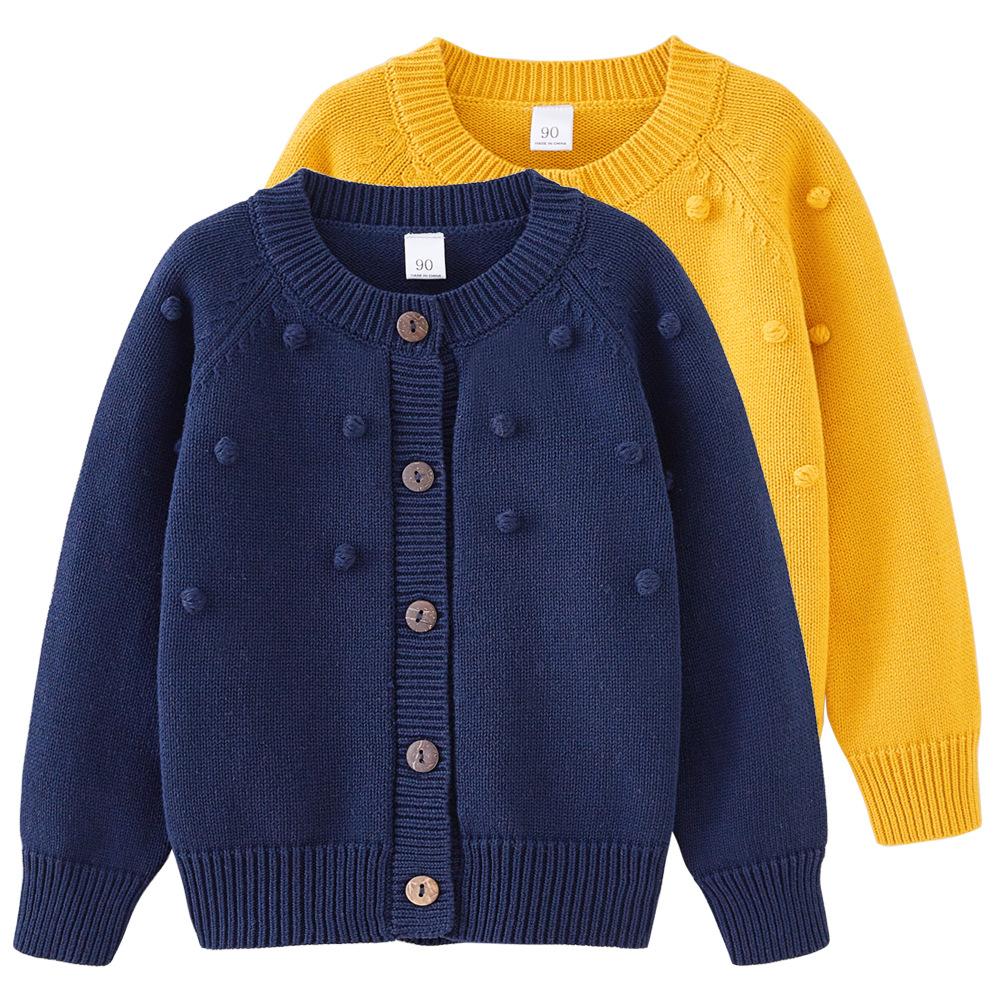 Spring and Autumn Children's Handmade Ball Wool Coat Jacket Pure Cotton Girls Knitted Cardigan