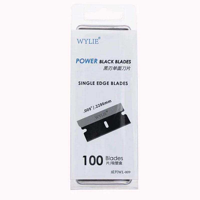 WYLIE WL-009 100Pcs Black Single Edge Blade Durable Sharp Razor For Phone Middle Frame Cover Rear Glass Scraping Pry Repair Tool