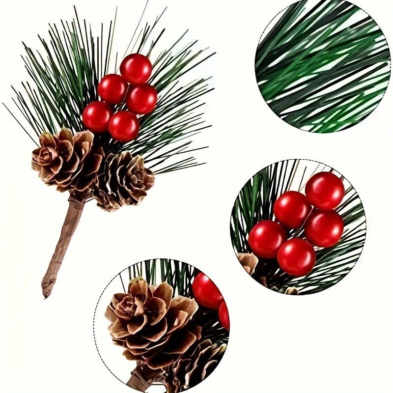 6/10pcs  Artificial Pine Cones and Red Berries - Perfect for Christmas Tree Toppers, Holiday Decorations, and Craft Projects