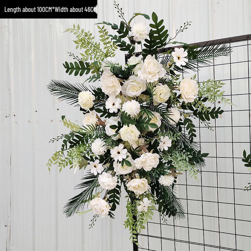 Red Floral Wedding Stage Backdrop with Artificial Flower Rows