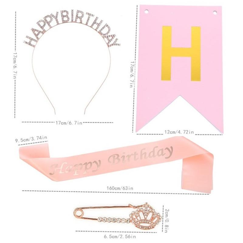 4 шт. Украшения для вечеринки в честь дня рождения Набор для дня рождения с шампанским Яркая лента Золотые блестящие буквы Реквизит для фото в Instagram