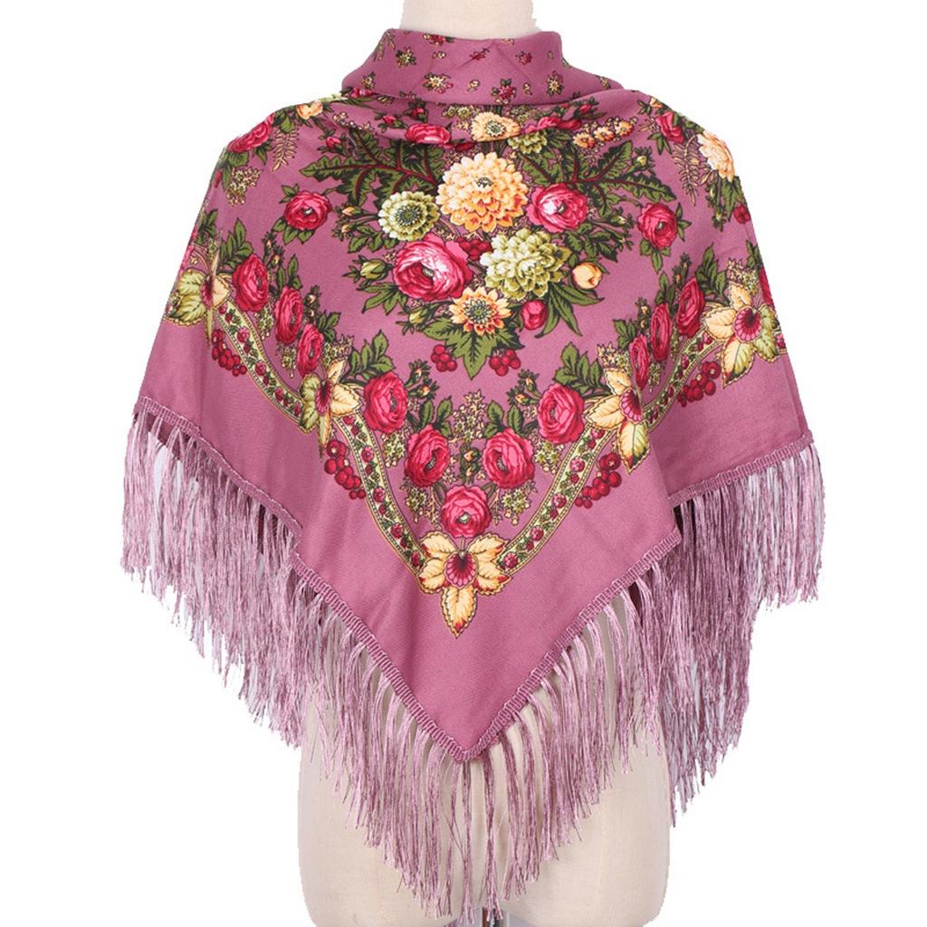 Ethnic Turban Head Wrap Scarf Women Vintage Travel Printed Tassel Shawl Outwear Printed Square Scarf