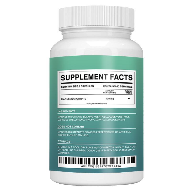 Magnesium Citrate 400 mg, 120 Capsules—Non-GMO and Gluten-Free Formula