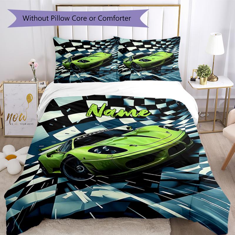3pcs Custom Name Racing Bedding Set Duvet Cover Closure Includes 1 Duvet Cover & 2 Pillowcases, Soft and Comfortable for All Seasons.
