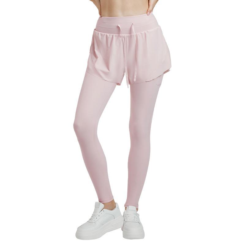 Светоотражающие брюки для йоги из двух частей с высокой талией и кулиской, фитнес-брюки, повседневные универсальные беговые быстросохнущие облегающие спортивные штаны