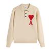 AMI New Polo Collar Knitted Sweater Jacquard Love Couple Woolen Sweater