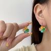 High-Grade Sweet Small Fresh Lucky Four-Leaf Flower Earrings Buckle Double-Sided Cat's Eye Stone Match Women's Earrings