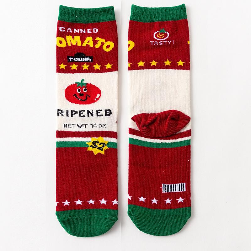 Funny Harajuku Women Casual Cartoon Fruit Sock Hot Sale Banana Avocado Lemon Egg Cookie Donuts Colorful Japanese Skateboard Sock
