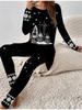 Euro-American Fashion 3D Christmas Printed Women's Four-season Long-sleeved T-shirt + Long Pants Two-piece Set. Perfect Gift for New Year & Christmas