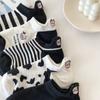 Black White Cute Cartoon Super Thin Women's Socks Boat Socks Striped Cow Socks Ankle Short Socks