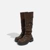 Women's Post-Apocalyptic Style Brown Martens Boots - Thick-Soled, Tall, Wrinkled Shaft, Slouchy High-Top Design