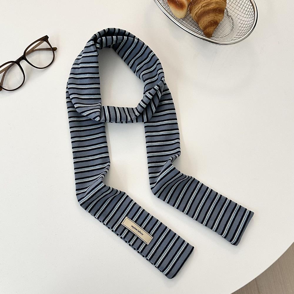 Y2K Harajuku Cotton Scarves Narrow Blue White Striped Scarf Women Fashionable Decorative Neckerchief Winter Warmth Long Scarf