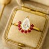 Pear Moissanite Wedding Ring, Red Garnet Half-Halo Ring, V-Prong Art Deco Jewelry Yellow Gold Plated Silver, Anniversary Gifts