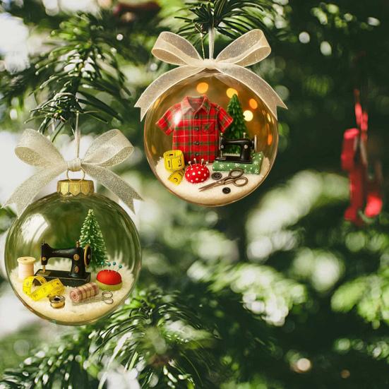 Праздничное шитье Украшения в виде снежных шаров Ретро швейная машинка Тематический праздничный декор Прозрачный шар Подвесное украшение Праздничные сувениры для швей