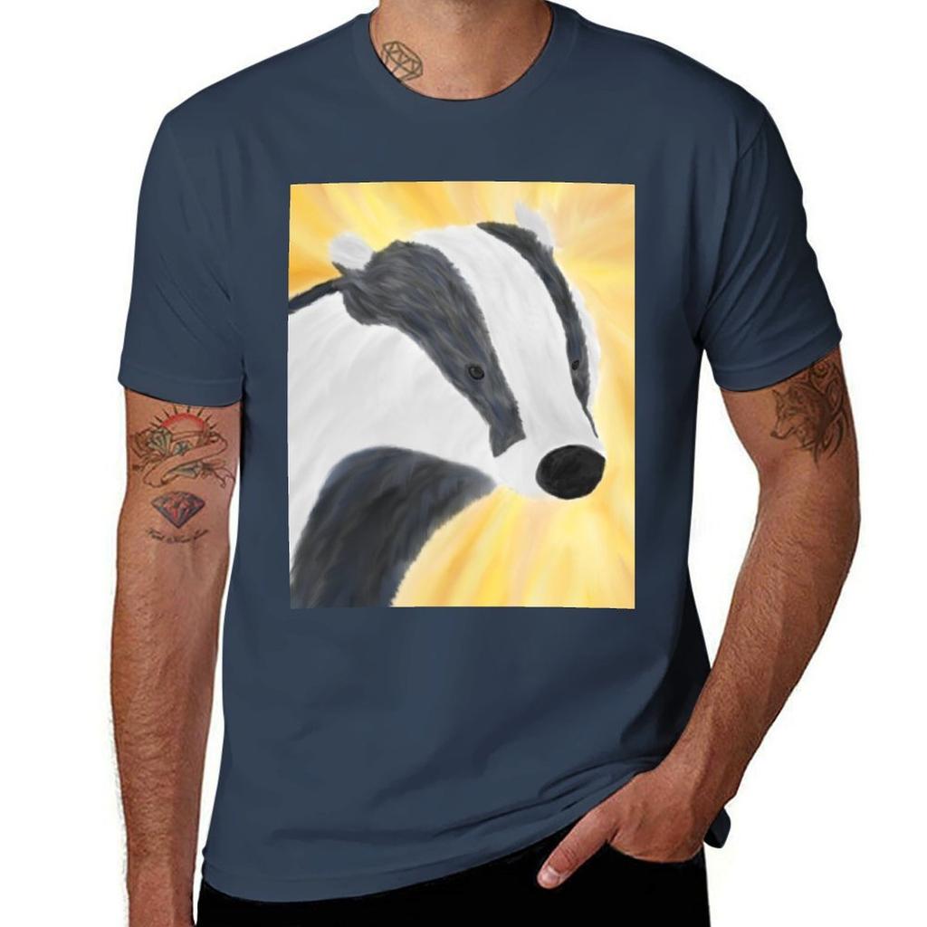 European badger oil painting TShirt Work Basic Short Sleeve Top