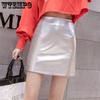 High Waist Hip Skirt Shiny Leather Skirt Half Body Skirt A-line PU Small Leather Short Skirt Female Sexy Club Skirts