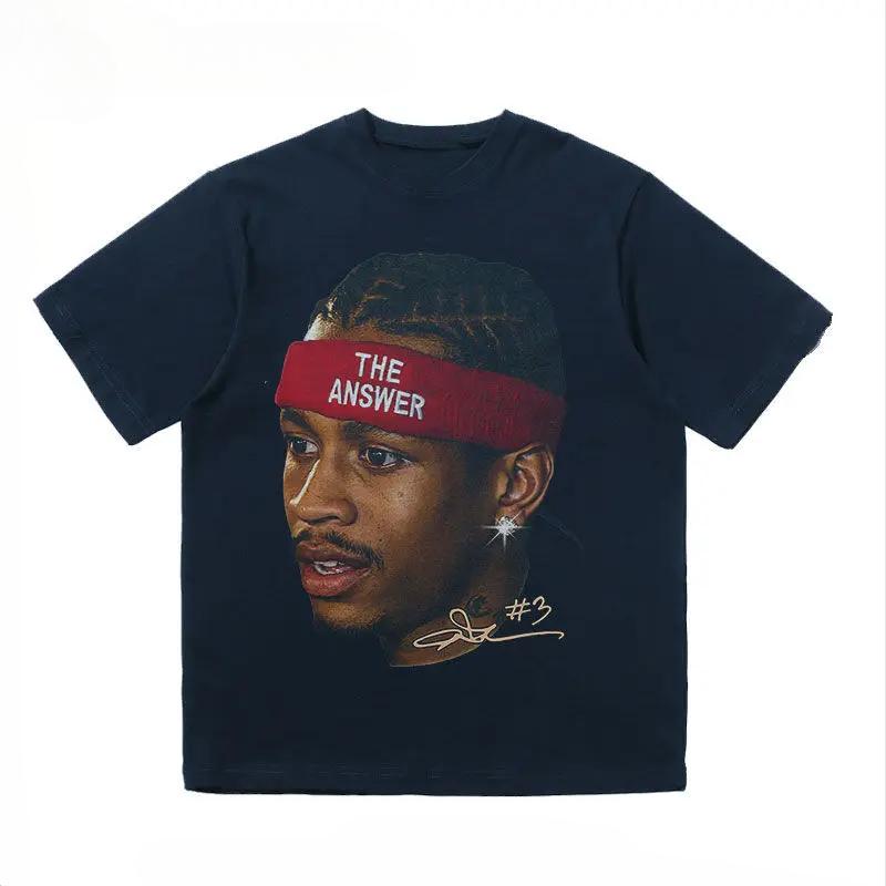 NBA Iverson Printed High Street Sports Basketball Clothes Summer Men's and Women's T-shirt Fashion Loose Short Sleeves