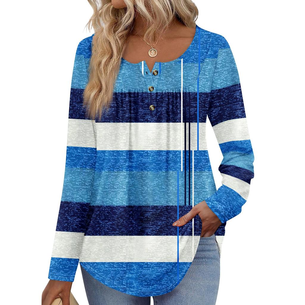 Женская туника с длинным рукавом, свободные топы, повседневные топы оверсайз, плиссированная туника, застегивающаяся на пуговицы, повседневные женские топы с принтом