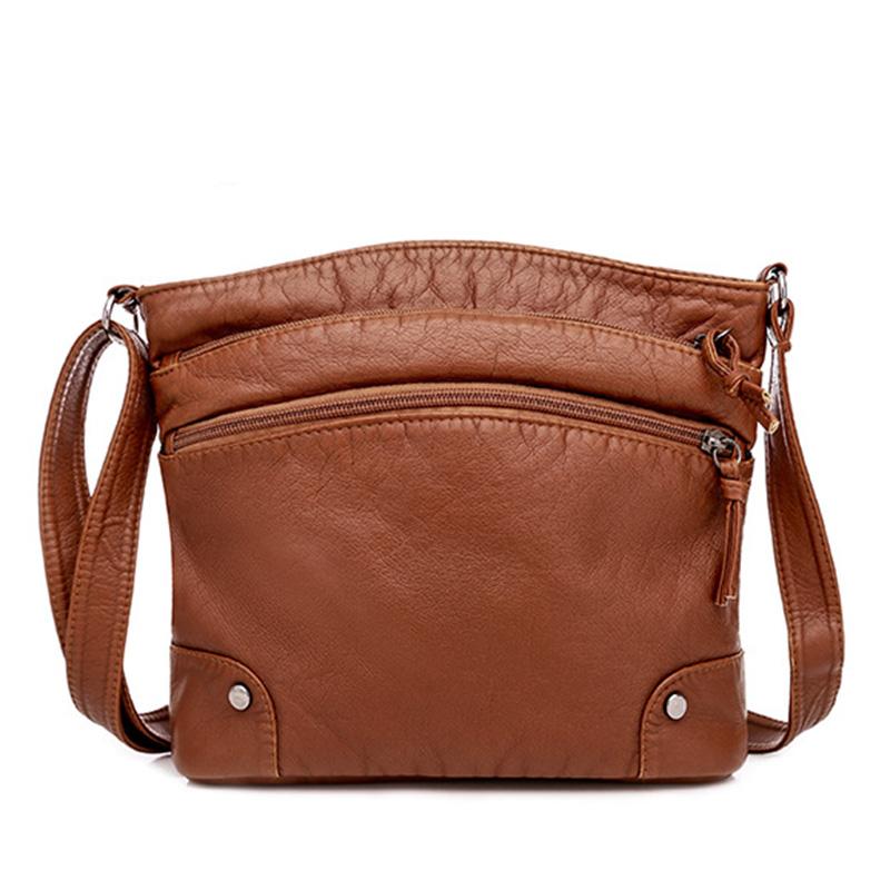 New Soft PU Leather Shoulder Bag Women Retro Messenger Bag Casual Multi-zipper Female Crossbody Bag Large Capacity Daily Handbag Satchel