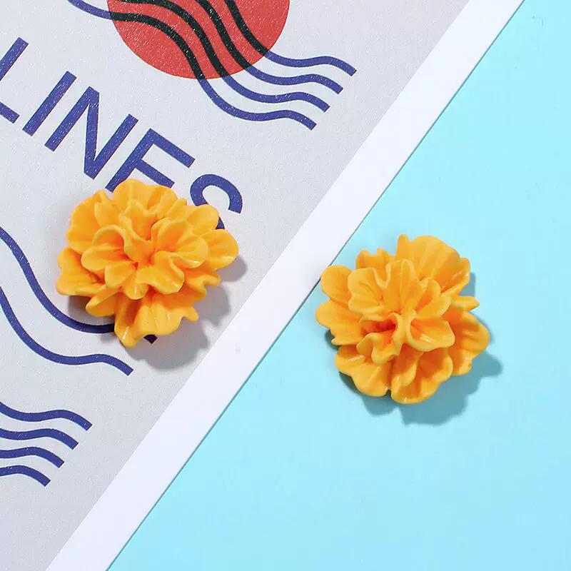 3D Pink White Flower Earrings for Women Imitation Pearl Acrylic Blooming Gardenia Stud Earrings Cute Jewelry Yellow Purple